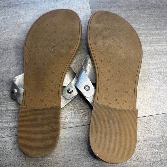 Antonio Melani Lennore Womens Silver Color Leather Flat Sandals Toe Thong 11M - Picture 4 of 4